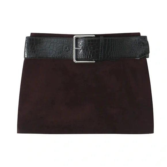 Zara Burgundy Mini Skirt with Belt - Picture 1 of 9